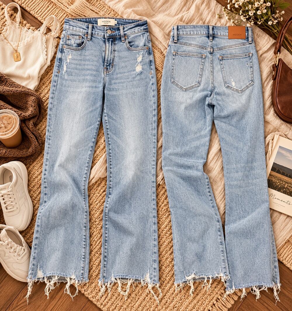 Hidden Light Wash Straight Leg Raw Hem Jeans Size 25